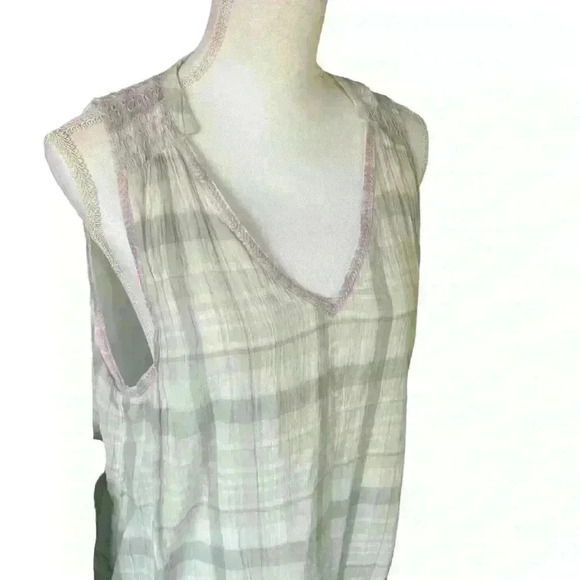 Free People Gauzy Sleeveless Dress Size Small Light Purple Green Plaid Casual - Picture 2 of 10